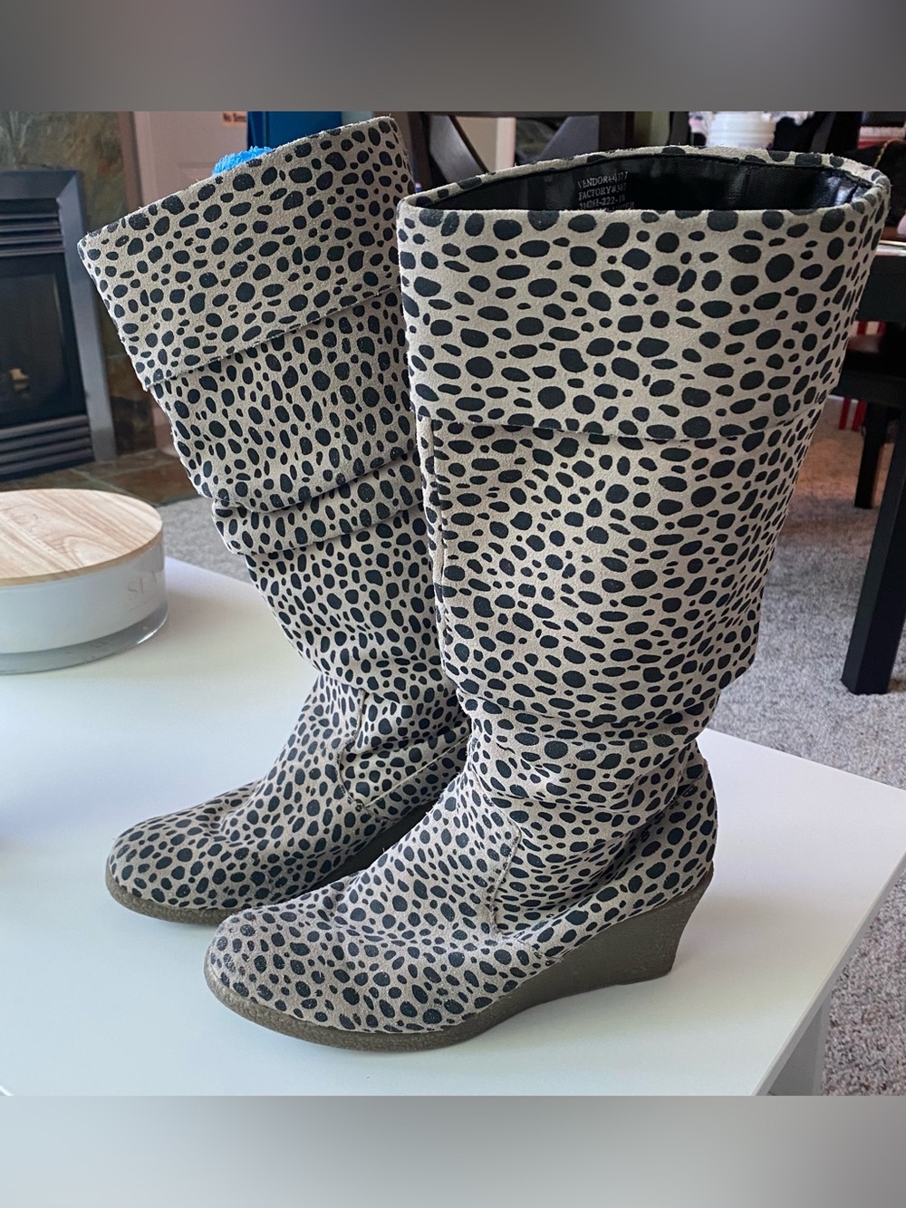 Colin Stuart Black and Cream leather Wedge Knee Boots